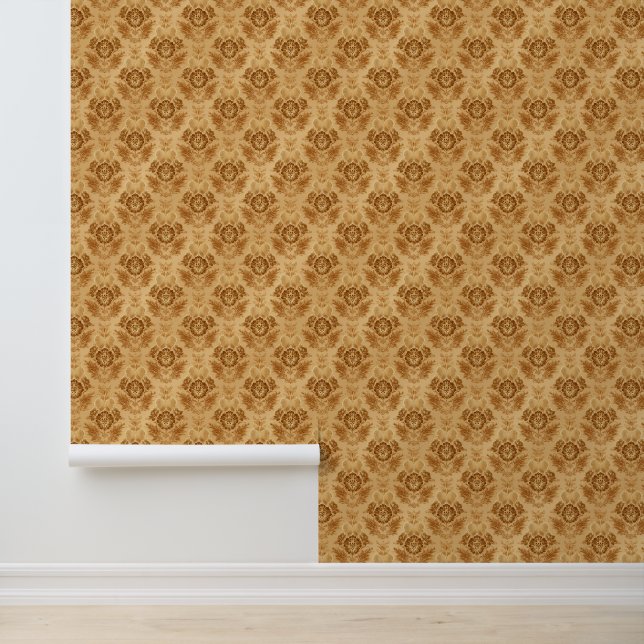 Soft Gold Damask Floral Wallpaper (Application)
