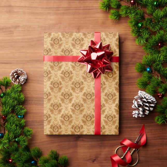 Soft Gold Damask Floral Wrapping Paper (Holiday Gift)