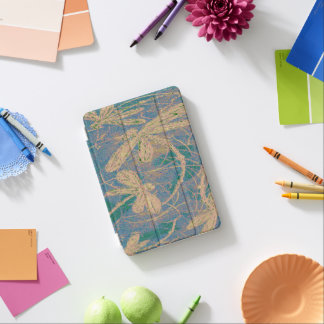 Soft Gold Dragonflies on Vintage Turquoise & Lilac iPad Mini Cover