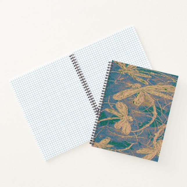 Soft Gold Dragonflies on Vintage Turquoise & Lilac Notebook (Inside)