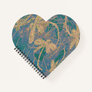 Soft Gold Dragonflies on Vintage Turquoise & Lilac Notebook