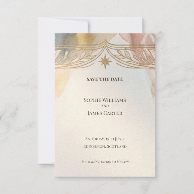 Soft Gold Floral Save The Date (Front)