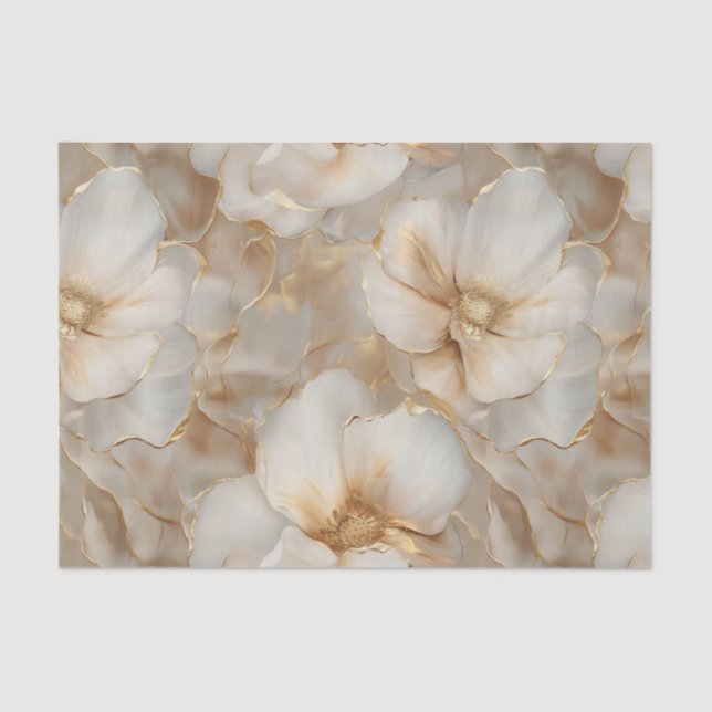 Soft Gold Flowers Decoupage Tissue Paper (Front)
