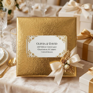 Soft Gold Ivory Baroque Flora Frame Return Address Label