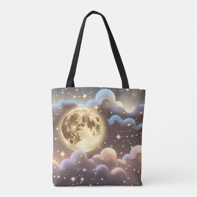 Soft Gold Ivory Moon Elegant Aesthetic Tote Bag (Back)