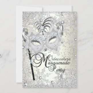 Soft Gold Snowflake Mask Masquerade Quinceanera Invitation