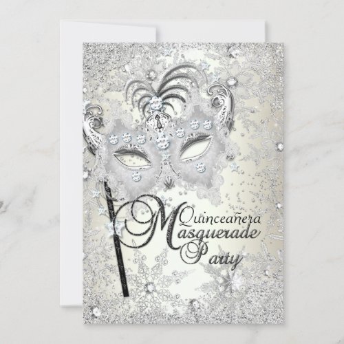 Soft Gold Snowflake Mask Masquerade Quinceanera Invitation