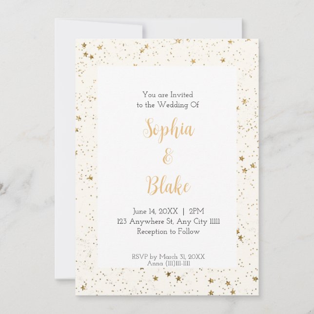 Soft Gold Starry Night Celestial Wedding Invitation (Front)