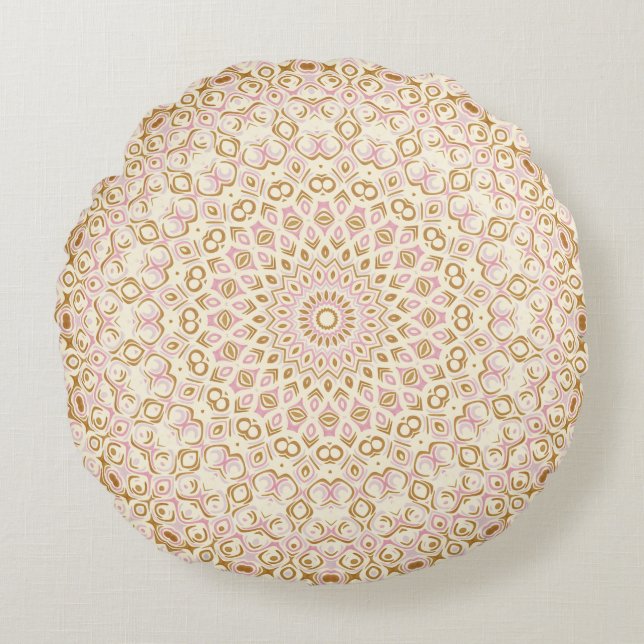 Soft Golden Blush Mandala Design Round Pillow (Front)