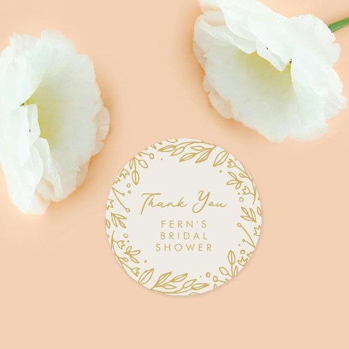 Soft Golden Garden Floral Bridal Shower Thank You Classic Round Sticker