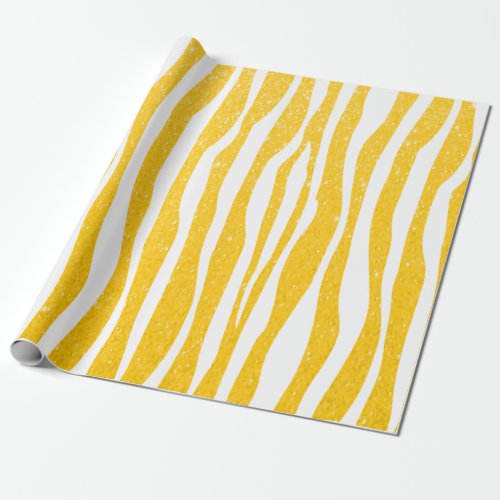 Soft Golden Yellow Glitter Zebra Animal Print Wrapping Paper