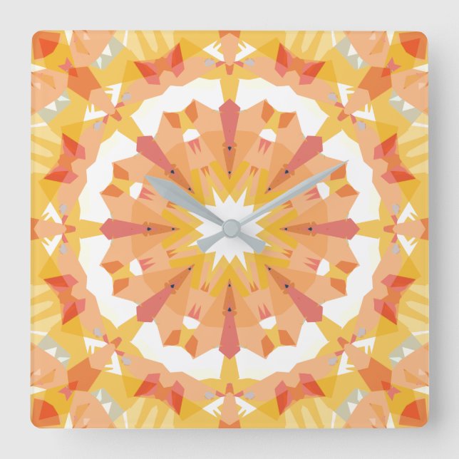 Soft Golden Yellow Pastel Pink Star Eclectic Funky Square Wall Clock (Front)