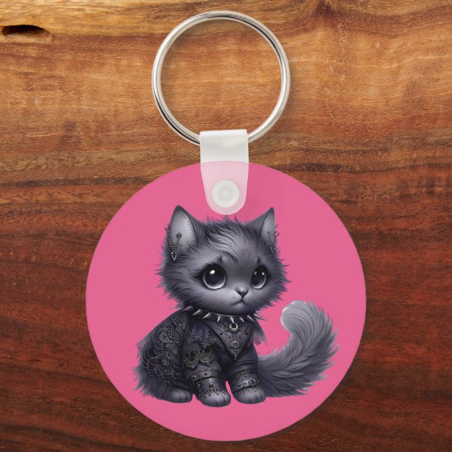 Soft Goth Kitten  Keychain (Front)