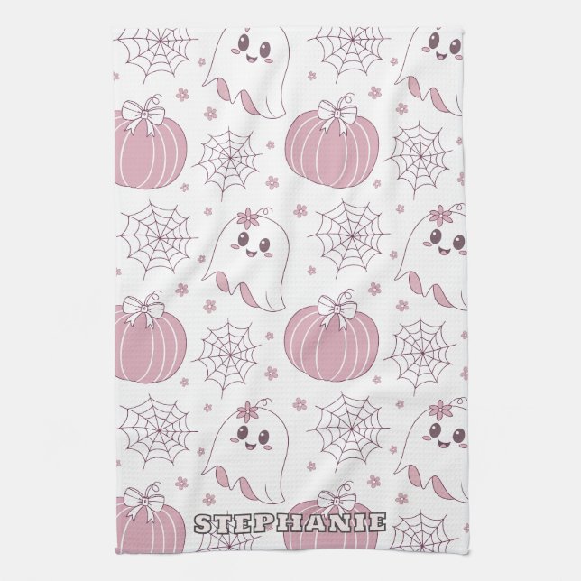 Soft Goth Pastel Halloween Pattern Kitchen Towel (Vertical)