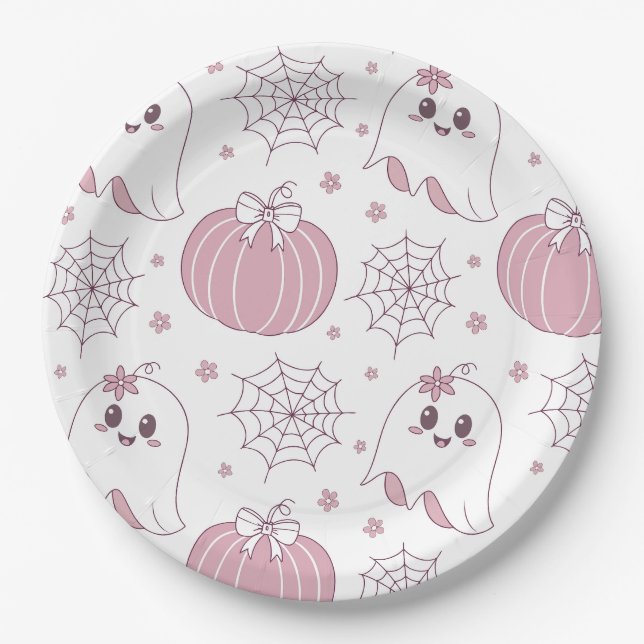 Soft Goth Pastel Halloween Pattern Paper Plates (Front)
