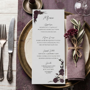 Soft Gothic Dark Floral Light Gray Wedding Menu
