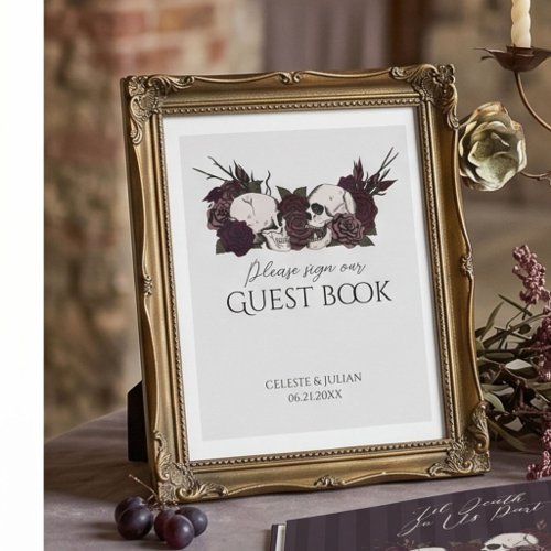 Soft Gothic Skulls &amp; Roses Guest Book Sign