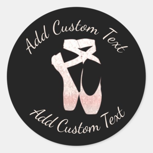 Soft Gradient Glitter Pink Ballet Shoes on Black Classic Round Sticker