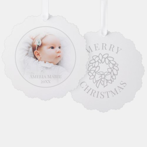 Soft Grandparent Christmas Photo Pale Background Ornament Card