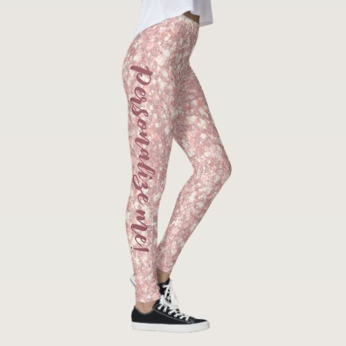 Soft Grapefruit Pink Light Glitter CUSTOM TEXT Leg Leggings