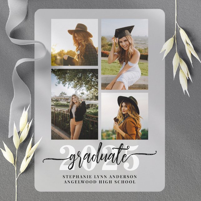 Soft Gray 4 Photo Collage Grad Announcement (Creator Uploaded)