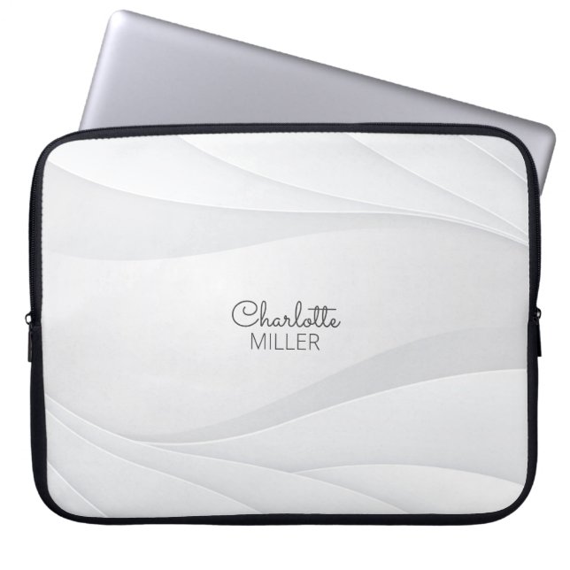 Soft Gray Abstract Waves Pattern with Custom Name Laptop Sleeve (Front)