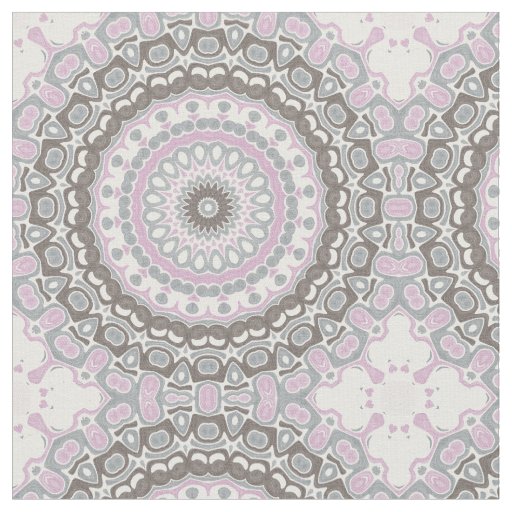 Soft Gray and Blush Pink Mandala Fabric