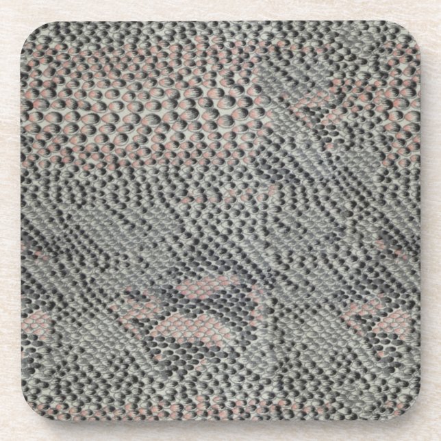 Soft Gray and Pink Snake Skin Beverage Coaster (Front)