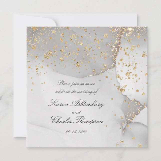 Soft Gray And Shimmering Gold Modern Wedding  Invitation (Front)