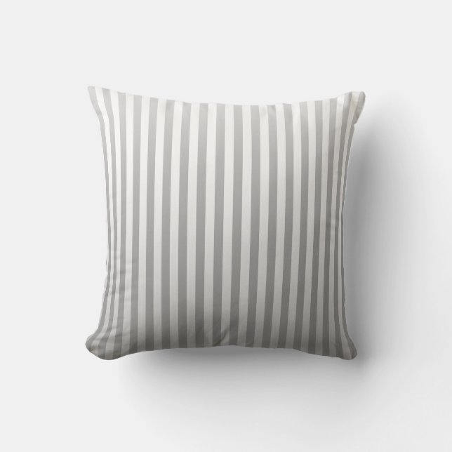 Soft Gray and White Gradated Stripes Throw Pillow (Front)