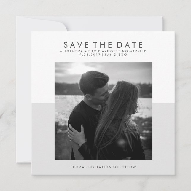 Soft Gray and White Minimal Save the Date | Photo (Front)