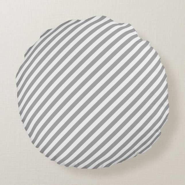 Soft Gray And White Stripes Pattern Round Pillow (Back)