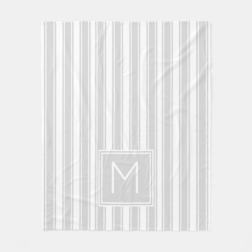 Soft Gray and White Ticking Stripe Monogram Fleece Blanket