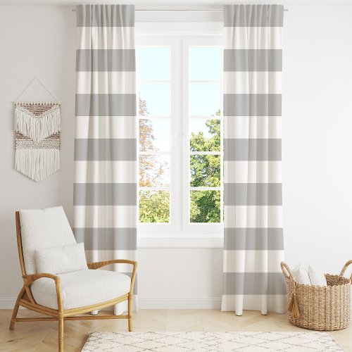 Soft Gray And White Wide Horizontal Stripe Blackout Curtains