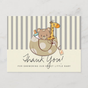 Soft Gray Baby Animals Baby Shower Thank You Postcard
