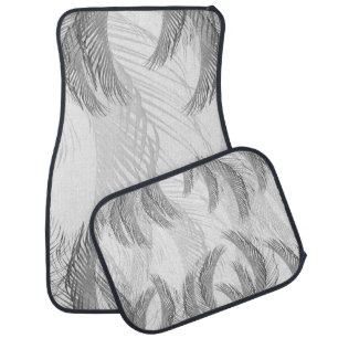 Soft Gray Black White Feather Palm Bliss 1 Car Floor Mat