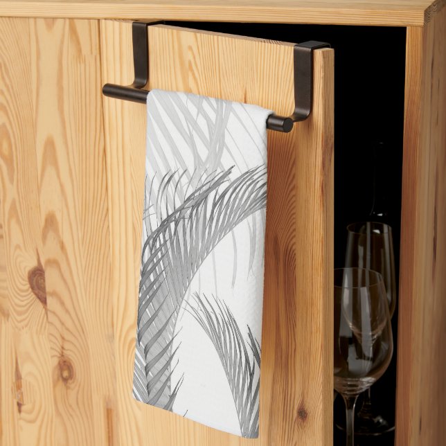 Soft Gray Black White Feather Palm Bliss 1 Kitchen Towel (Thirds Fold)