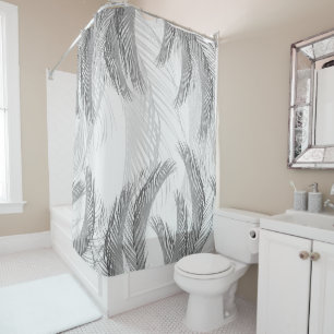 Soft Gray Black White Feather Palm Bliss 1 Shower Curtain