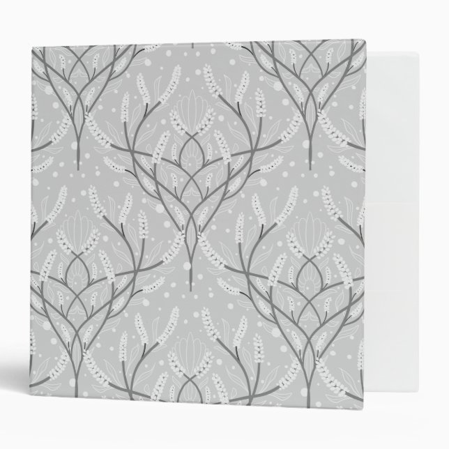 Soft Gray Botanical Vine Pattern 3 Ring Binder (Front/Inside)