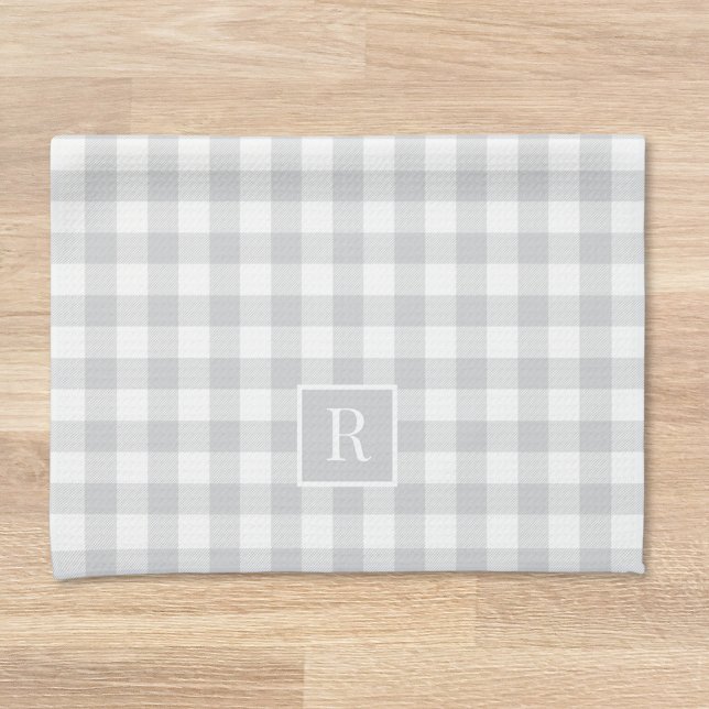 Soft Gray Buffalo Check Custom Initial Kitchen Towel (Creator Uploaded)
