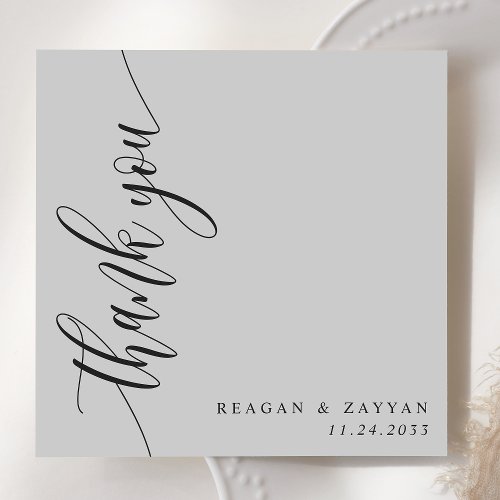 Soft Gray Calligraphy Script Wedding Thank You Card