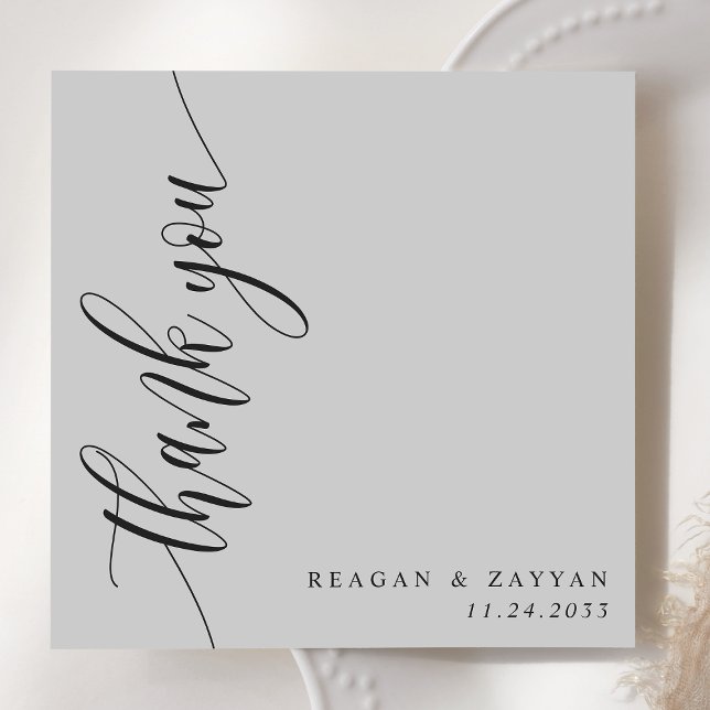 Soft Gray Calligraphy Script Wedding Thank You Card (Creator Uploaded)