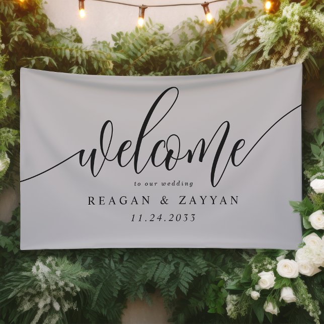Soft Gray Calligraphy Simple Wedding Welcome Banner (Creator Uploaded)