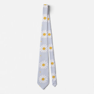 Soft Gray Daisy Neck Tie
