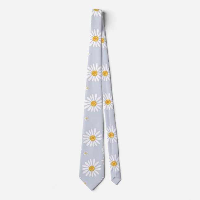 Soft Gray Daisy Neck Tie (Front)