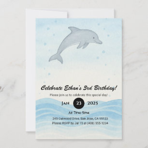 Soft Gray Dolphin Minimal Ocean Birthday Invitation
