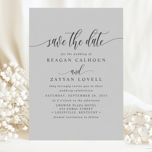Soft Gray Elegant Calligraphy Save The Date