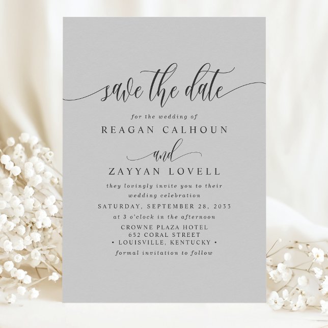 Soft Gray Elegant Calligraphy Save The Date (Creator Uploaded)