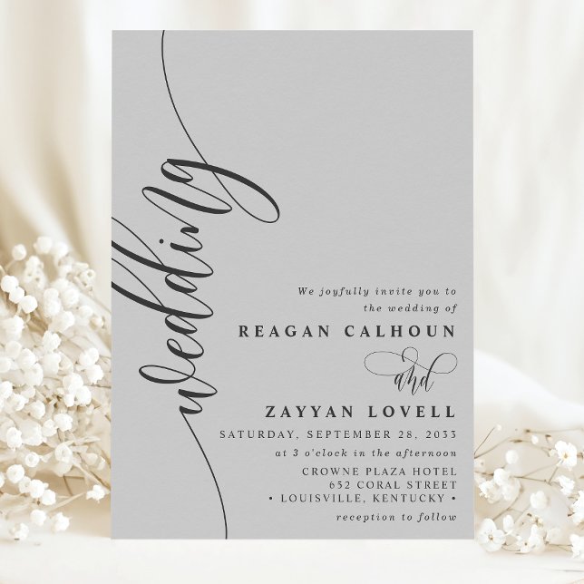 Soft Gray Elegant Calligraphy Script Wedding Invitation (Creator Uploaded)