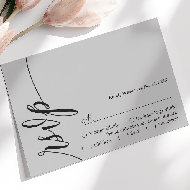 Soft Gray Elegant Calligraphy Wedding RSVP Card (Creator Uploaded)